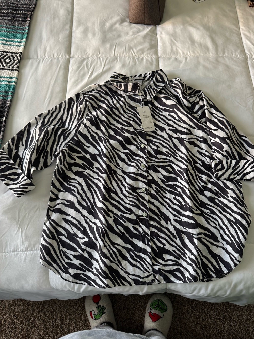 Chico's Black and White Zebra-Print Button Down Shirt
